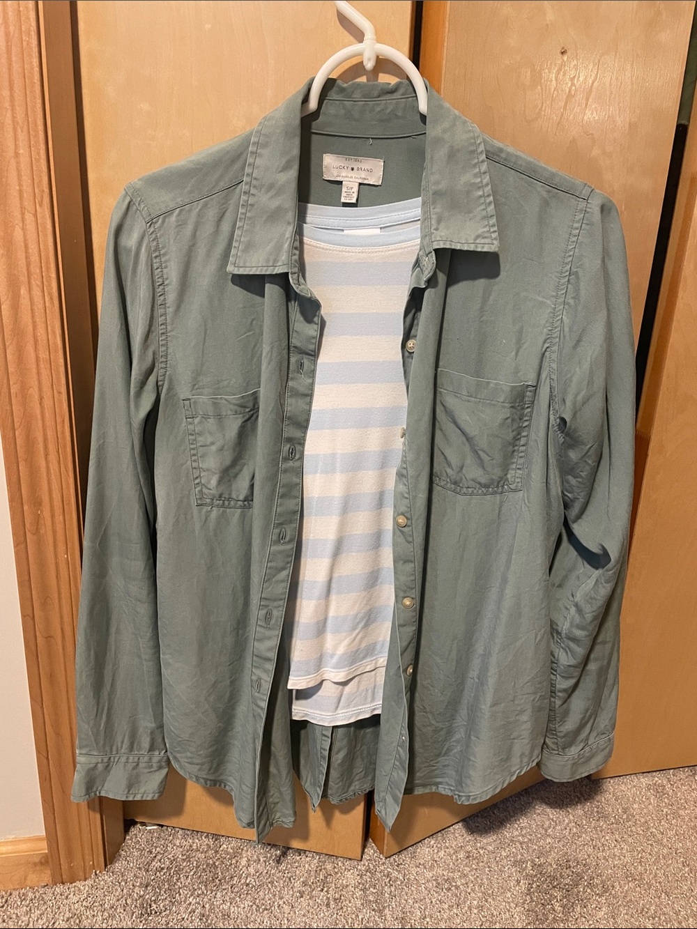 Green Button Down & striped tee bundle